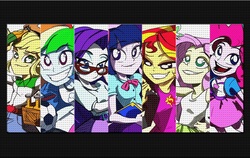 Size: 1900x1200 | Tagged: safe, artist:ilacavgbmjc, applejack, fluttershy, pinkie pie, rainbow dash, rarity, sunset shimmer, twilight sparkle, human, equestria girls, g4, my little pony equestria girls: rainbow rocks, happy, humane five, humane seven, humane six, looking at you, shine like rainbows, smiling