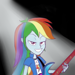 Size: 3000x3000 | Tagged: safe, artist:uoltie, rainbow dash, equestria girls, g4, my little pony equestria girls: rainbow rocks, awesome as i want to be, guitar, high res, singing