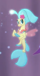 Size: 227x430 | Tagged: safe, screencap, princess skystar, seapony (g4), g4, my little pony: the movie, bubble, clothes, colored pupils, coral, crepuscular rays, cropped, cute, dancing, dorsal fin, eyeshadow, female, fin, fin wings, fins, fish tail, floppy ears, flower, flower in hair, flowing mane, flowing tail, glowing, jewelry, laughing, makeup, necklace, ocean, one small thing, open mouth, open smile, pearl necklace, purple mane, purple tail, purple wings, regalia, scales, seaquestria, seashell necklace, see-through, smiling, solo, solo focus, swimming, tail, underwater, water, wings