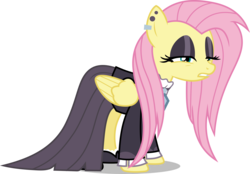 Size: 3165x2199 | Tagged: safe, artist:frownfactory, fluttershy, pegasus, pony, fake it 'til you make it, .svg available, clothes, dress, ear piercing, earring, eyeshadow, female, fluttergoth, goth, jewelry, makeup, piercing, simple background, solo, svg, transparent background, vector, wings