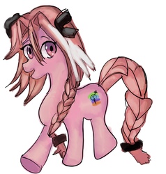Size: 1299x1365 | Tagged: artist needed, safe, earth pony, pony, astolfo, bow, braid, braided tail, fate, fate/grand order, hair bow, ponified, quality, simple background, solo, tail bow, underhoof, white background