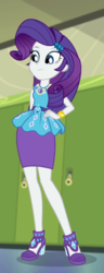 Size: 277x720 | Tagged: safe, screencap, rarity, driving miss shimmer, driving miss shimmer: rarity, equestria girls, g4, my little pony equestria girls: better together, belt, bracelet, canterlot high, clothes, cropped, cutie mark accessory, eyeshadow, female, frilly design, geode of shielding, grin, hairpin, hand on hip, high heels, jewelry, legs, magical geodes, makeup, pencil skirt, pendant, rarity peplum dress, shoes, skirt, sleeveless, smiling, solo, tank top