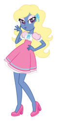 Size: 841x1777 | Tagged: safe, artist:lavander doodles, oc, oc:azure/sapphire, equestria girls, g4, bedroom eyes, bow, clothes, crossdressing, dress, hair bow, hand on hip, high heels, shoes, simple background, transparent background