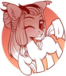 Size: 1728x2008 | Tagged: safe, artist:astralblues, oc, oc only, earth pony, pony, blushing, female, horns, limited palette, mare, one eye closed, simple background, solo, transparent background, wink