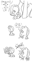 Size: 800x1528 | Tagged: safe, artist:pikokko, fluttershy, oc, oc:marshall (marshmallow), oc:pickaxe, oc:sound wave, earth pony, pegasus, pony, unicorn, g4, colt, femboy, hair over one eye, male, monochrome, offspring, parent:bulk biceps, parent:fluttershy, parent:pinkie pie, parent:pokey pierce, parents:flutterbulk, parents:pokeypie, simple background, twins, white background