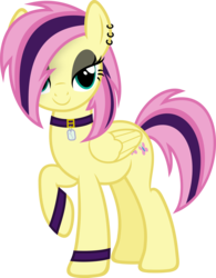 Size: 3509x4500 | Tagged: safe, artist:slb94, fluttershy, pegasus, pony, g4, alternate hairstyle, collar, emoshy, female, fluttergoth, piercing, simple background, smiling, solo, transparent background, vector