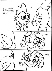 Size: 2448x3344 | Tagged: artist needed, source needed, safe, princess ember, spike, dragon, pony, g4, ass, black and white, bust, butt, clothes, comic, female, grayscale, hancock, high res, lawyer, male, monochrome, movie reference, page, prison, prison outfit, ship:emberspike, shipping, simple background, straight, sweat, sweatdrop, tsundember, tsundere, wat, white background