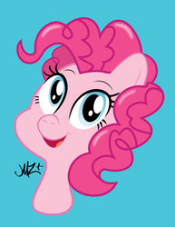 Size: 2550x3300 | Tagged: safe, artist:jmosterz, pinkie pie, earth pony, pony, g4, blue background, bust, cute, female, high res, portrait, simple background, smiling, solo