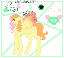 Size: 888x797 | Tagged: safe, artist:malinraf1615, oc, oc only, oc:ema, pegasus, pony, abstract background, colored wings, colored wingtips, female, mare, offspring, parent:big macintosh, parent:fluttershy, parents:fluttermac, reference sheet, simple background, solo, transparent background