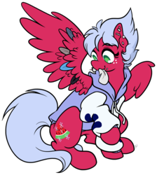 Size: 960x1073 | Tagged: safe, artist:egophiliac, oc, oc only, oc:melon frost, pegasus, pony, 2019 community collab, derpibooru community collaboration, clothes, ear piercing, earring, feather, female, freckles, hoodie, jewelry, mare, piercing, simple background, snake bites, solo, spread wings, transparent background, wings