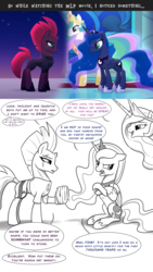 Size: 1080x1920 | Tagged: safe, artist:brisineo, fizzlepop berrytwist, princess celestia, princess luna, tempest shadow, g4, my little pony: the movie, broken horn, bully, bullying, clothes, comic, comparison, frown, gym uniform, horn, op is a duck, op is trying to start shit, smiling