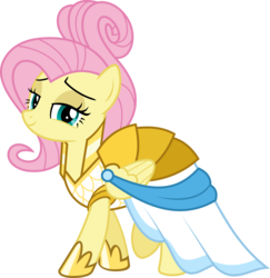 Size: 5086x5224 | Tagged: safe, artist:jhayarr23, fluttershy, pegasus, pony, fake it 'til you make it, g4, absurd resolution, alternate hairstyle, clothes, cute, dress, female, hair up, looking at you, mare, shyabetes, simple background, smiling, solo, transparent background, vector, warrior of inner strength, warriorshy