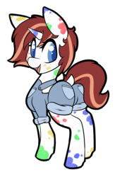 Size: 1300x2000 | Tagged: safe, artist:billysan727, oc, oc only, oc:speckled smock, pony, unicorn, butt, clothes, dock, female, freckles, looking at you, mare, meme, open mouth, overalls, paint on fur, plot, simple background, smiling, solo, transparent background