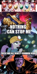 Size: 396x795 | Tagged: safe, maud pie, earth pony, pony, g4, my little pony: friendship is magic, rock solid friendship, cave, exploitable meme, female, gem, hard hat, headlamp, infinity gauntlet, infinity gems, mare, meme, thanos