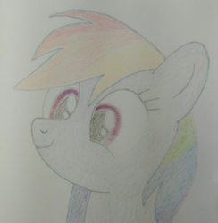 Size: 3120x3200 | Tagged: safe, rainbow dash, pegasus, pony, g4, colored, cute, female, happy, high res, mare, sketch, solo, traditional art