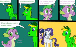 Size: 971x608 | Tagged: safe, artist:didgereethebrony, rarity, spike, twilight sparkle, oc, oc:didgeree, comic:wreck of the renaissance, g4, blushing, squee