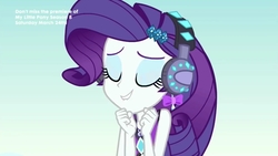Size: 1280x720 | Tagged: safe, screencap, rarity, equestria girls, g4, lost and found, my little pony equestria girls: better together, clothes, cute, eyes closed, female, headphones, raribetes, rarity's purple bikini, solo, swimsuit