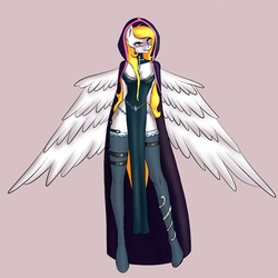 Size: 1500x1500 | Tagged: safe, artist:alicekvartersson, oc, oc only, oc:storm shield, pegasus, anthro, cloak, clothes, dress, gray background, simple background, socks, solo, stockings, thigh highs