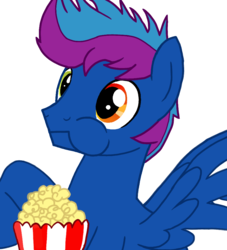 Size: 852x937 | Tagged: safe, oc, oc only, oc:runner bolt, pegasus, pony, food, male, popcorn, simple background, solo, transparent background