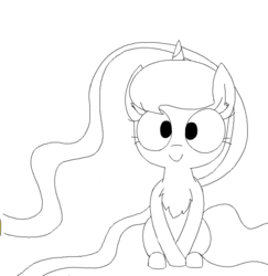 Size: 622x640 | Tagged: safe, princess luna, alicorn, pony, g4, chest fluff, cute, female, lineart, lunabetes, monochrome, simple background, smiling, solo, white background