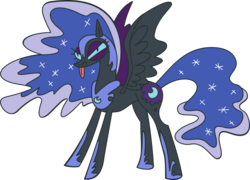 Size: 6552x4719 | Tagged: safe, artist:kopcap94, nightmare moon, alicorn, pony, g4, scare master, :p, absurd resolution, angry, big fat meanie, faic, female, frown, glare, mare, missing horn, mlem, nightmare mlem, pin the tail on the pony, simple background, solo, spread wings, tongue out, transparent background, vector, wings