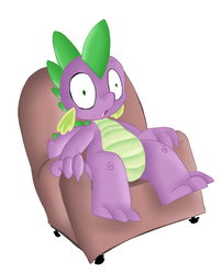 Size: 1857x2294 | Tagged: safe, artist:gsphere, artist:jbond, color edit, edit, spike, dragon, g4, chair, colored, male, open mouth, painting, shocked, shocked expression, shocked eyes, shrunken pupils, simple background, sitting, solo, thousand yard stare, white background
