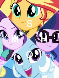 Size: 3106x4096 | Tagged: safe, sci-twi, starlight glimmer, sunset shimmer, trixie, twilight sparkle, equestria girls, equestria girls specials, g4, my little pony equestria girls: better together, my little pony equestria girls: mirror magic, looking at you