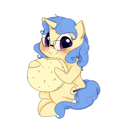 Size: 2000x2000 | Tagged: dead source, safe, artist:miokomata, oc, oc only, oc:eleos, pony, unicorn, blushing, cheese, cute, female, food, gift art, glasses, high res, looking at you, mare, ocbetes, simple background, smiling, solo