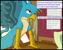 Size: 2350x1850 | Tagged: safe, artist:flash_draw, gallus, sandbar, griffon, comic:boring days, g4, bits, comic, frustrated, gay, loser, male, poker, ship:gallbar, shipping