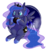 Size: 1024x1078 | Tagged: safe, artist:starkindlerstudio, princess luna, alicorn, pony, g4, abstract background, chibi, cutie mark, eating, ethereal mane, female, food, jewelry, mare, moon pie, regalia, simple background, sitting, solo, starry mane, transparent background, watermark, wingding eyes