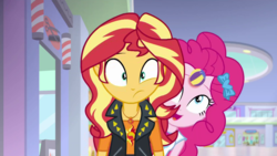 Size: 3643x2048 | Tagged: safe, screencap, pinkie pie, sunset shimmer, a fine line, equestria girls, g4, my little pony equestria girls: better together, ball, high res