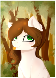 Size: 2300x3200 | Tagged: safe, artist:isorrayi, oc, oc only, earth pony, pony, bust, female, forest, high res, mare, portrait, solo, tongue out