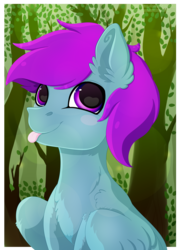 Size: 2300x3200 | Tagged: safe, artist:isorrayi, oc, oc only, pegasus, pony, bust, female, forest, high res, mare, portrait, solo, tongue out