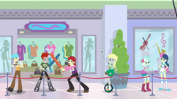Size: 3643x2048 | Tagged: safe, screencap, bon bon, bright idea, crimson napalm, derpy hooves, lyra heartstrings, nolan north, sweetie drops, a fine line, equestria girls, g4, my little pony equestria girls: better together, background human, canterlot mall, female, high res, male