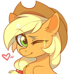 Size: 1000x1000 | Tagged: safe, artist:fensu-san, applejack, earth pony, pony, g4, bust, cowboy hat, female, hat, heart, looking at you, mare, one eye closed, portrait, simple background, smiling, solo, white background, wink