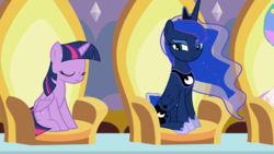 Size: 1919x1079 | Tagged: safe, artist:agrol, princess celestia, princess luna, twilight sparkle, alicorn, pony, g4, bags under eyes, sitting, tired, twilight sparkle (alicorn)