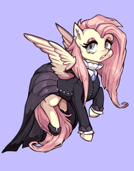 Size: 600x764 | Tagged: safe, artist:misukitty, fluttershy, pegasus, pony, fake it 'til you make it, g4, female, fluttergoth, mare, purple background, simple background, solo