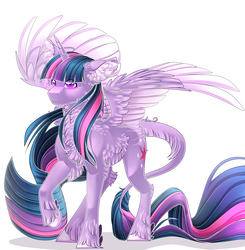 Size: 3133x3192 | Tagged: safe, artist:schokocream, twilight sparkle, alicorn, pony, g4, chest fluff, ear fluff, female, fluffy, high res, leonine tail, long mane, simple background, solo, twilight sparkle (alicorn), unshorn fetlocks, white background