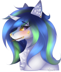 Size: 1495x1776 | Tagged: safe, artist:mauuwde, oc, oc only, oc:sam, pony, unicorn, bust, female, mare, mouth hold, paintbrush, portrait, simple background, solo, transparent background