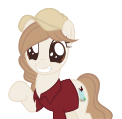 Size: 1132x1100 | Tagged: safe, artist:prettycritter16, oc, oc only, oc:may, earth pony, pony, base used, cap, clothes, female, hat, mare, shirt, simple background, smiling, solo, transparent background