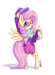 Size: 2200x3000 | Tagged: safe, artist:dsp2003, fluttershy, pegasus, pony, fake it 'til you make it, g4, :p, bipedal, blushing, female, glasses, hat, high res, hipstershy, looking at you, one eye closed, silly, simple background, spread wings, tongue out, transparent background, wings