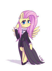 Size: 2202x3000 | Tagged: safe, artist:dsp2003, fluttershy, pegasus, pony, fake it 'til you make it, g4, bipedal, blushing, female, fluttergoth, high res, looking at you, makeup, piercing, simple background, spread wings, transparent background, wings