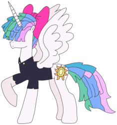 Size: 1925x2052 | Tagged: safe, artist:supahdonarudo, princess celestia, songbird serenade, g4, my little pony: the movie, alternate hairstyle, bow, clothes, cosplay, costume, name pun, raised hoof, shirt, sia (singer), simple background, transparent background