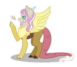 Size: 800x697 | Tagged: safe, artist:ponycat-artist, oc, oc only, oc:snowy lilly, hybrid, base used, digital art, female, interspecies offspring, mare, next generation, offspring, parent:discord, parent:fluttershy, parents:discoshy, simple background, solo, transparent background