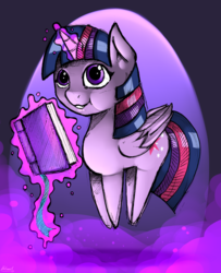 Size: 1421x1750 | Tagged: safe, artist:malamol, twilight sparkle, alicorn, pony, g4, book, female, glowing horn, horn, magic, mare, simple background, smiling, solo, telekinesis, transparent background, twilight sparkle (alicorn)