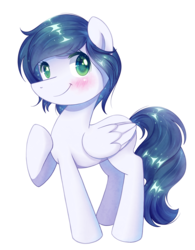 Size: 1989x2555 | Tagged: safe, artist:patchnpaw, oc, oc only, oc:graceful motion, pegasus, pony, blushing, cute, raised hoof, simple background, smiling, transparent background