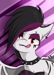Size: 2500x3500 | Tagged: safe, artist:azerta56, oc, oc only, bat pony, pony, 365 days challenge, bat pony oc, clothes, collar, female, gothic, high res, piercing, socks, solo, striped socks, tongue out, tongue piercing