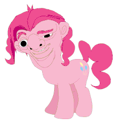 Size: 875x910 | Tagged: safe, artist:applebeans, artist:fristdynamo2, pinkie pie, earth pony, pony, g4, abomination, animated, cursed image, downvote bait, female, gif, nightmare fuel, not salmon, quasimodo, solo, talking to viewer, the hunchback of notre dame, wat