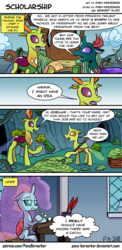 Size: 975x2003 | Tagged: safe, artist:pony-berserker, ocellus, pharynx, thorax, yona, changedling, changeling, g4, school daze, comic, dialogue, female, king thorax, prince pharynx, speech bubble, thought bubble