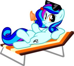 Size: 1033x914 | Tagged: safe, artist:pony-paint, oc, oc only, earth pony, pony, beach chair, chair, crossed legs, female, food, ice cream, mare, show accurate, simple background, solo, sunglasses, transparent background